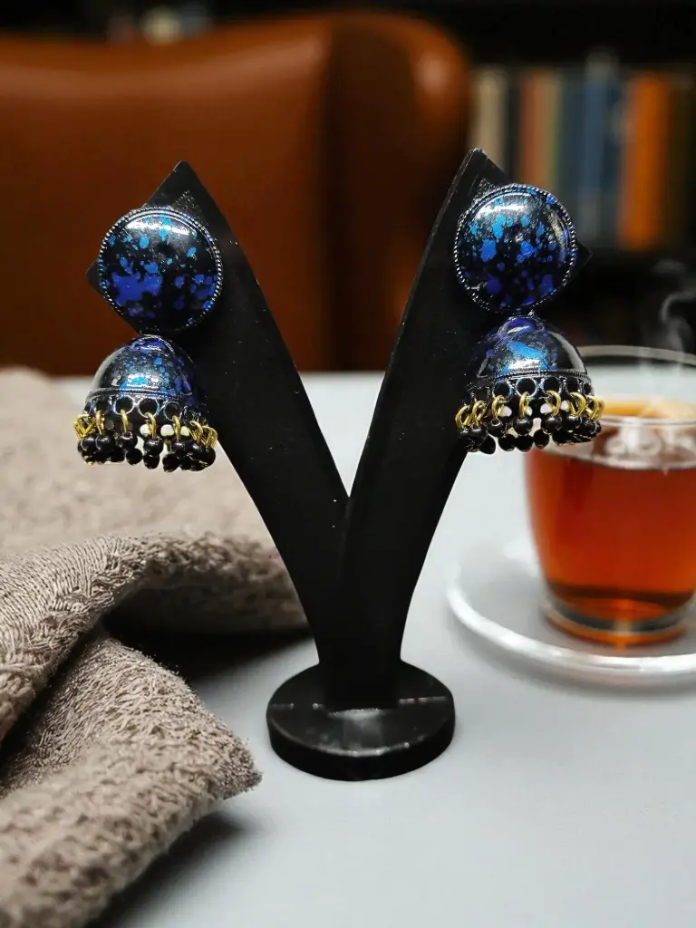 💙 Midnight Blue Speckled Dome Jhumka Earrings | RSP Collections