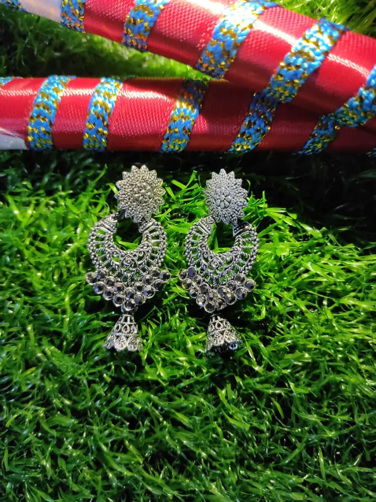 Oxidized silver finish Jhumka