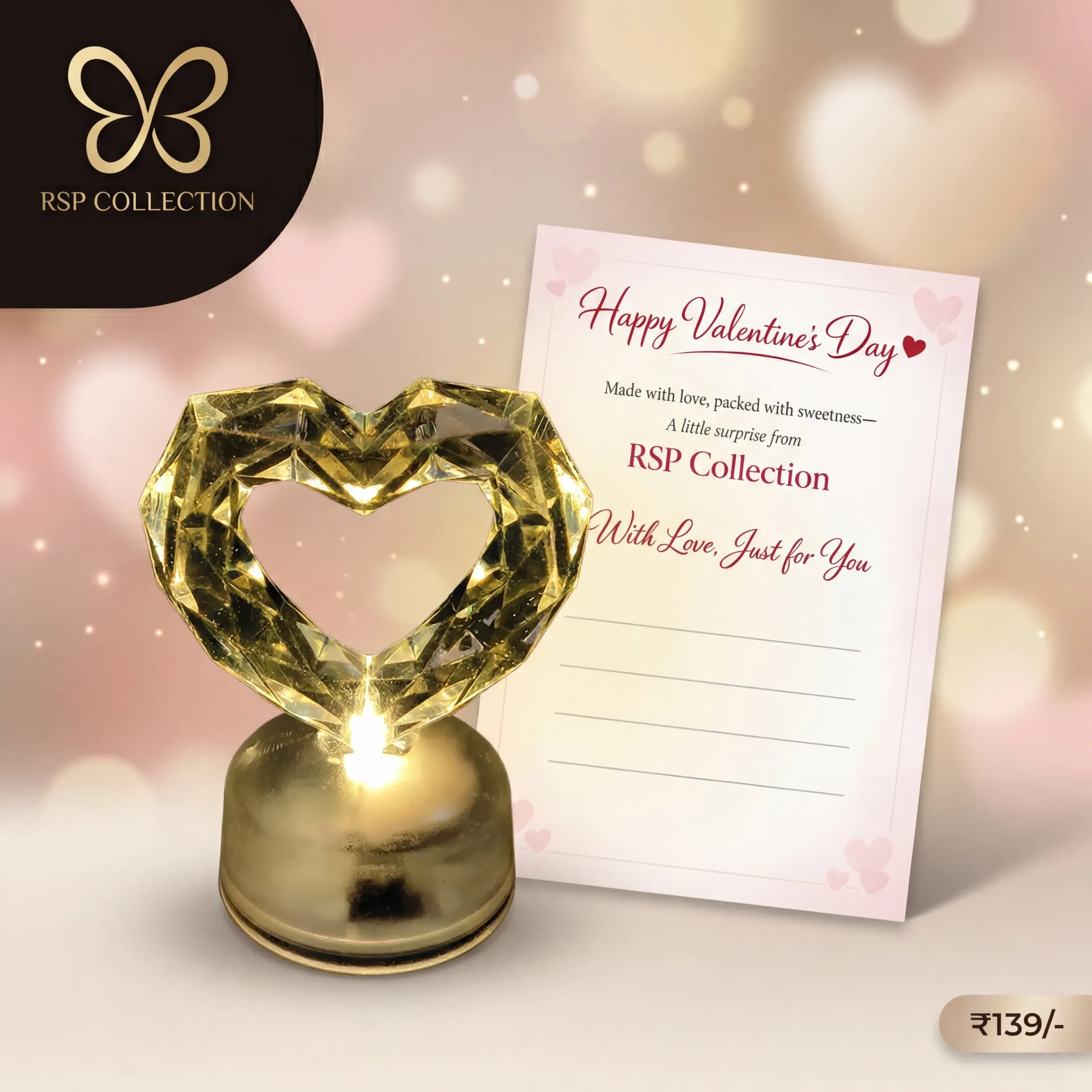 ❤️ Golden Heart Glow Mini Light With Personalized Handwritten Combo