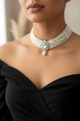 Elegant Pearl Choker Necklace Set with Earrings
