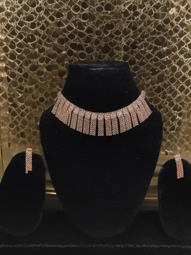 Rose Gold Plated Choker Necklace Set with Earrings
