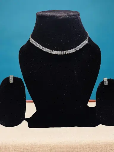 Elegant Silver Crystal Choker Necklace Set with Earrings – RSP Collections