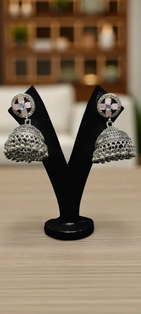 Heavy Oxidised Silver Dome Jhumka Earrings | RSP Collections
