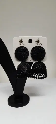 🖤 Elegant Black Matte Dome Jhumka Earrings | RSP Collections