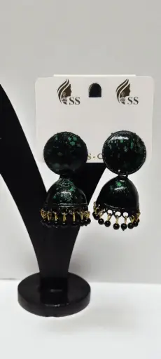 💚 Black & Green Splash Dome Jhumka Earrings | RSP Collections