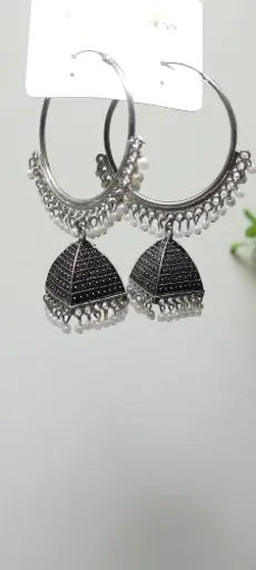 🖤 Oxidised Silver Hoop Jhumka Earrings | RSP Collections