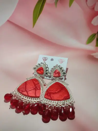 Red & Silver Statement Earrings
