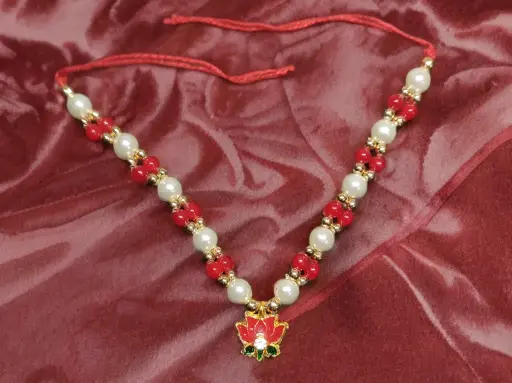 Handcrafted Beaded Lotus Pendant Necklace 